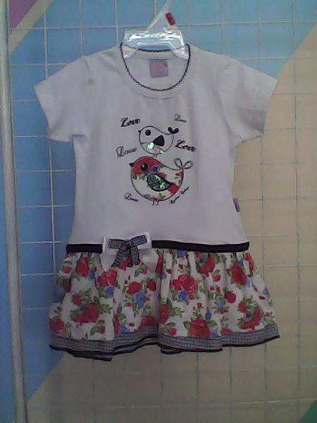 Vestido cotton liso e babado c/cotton floral.P_M_G